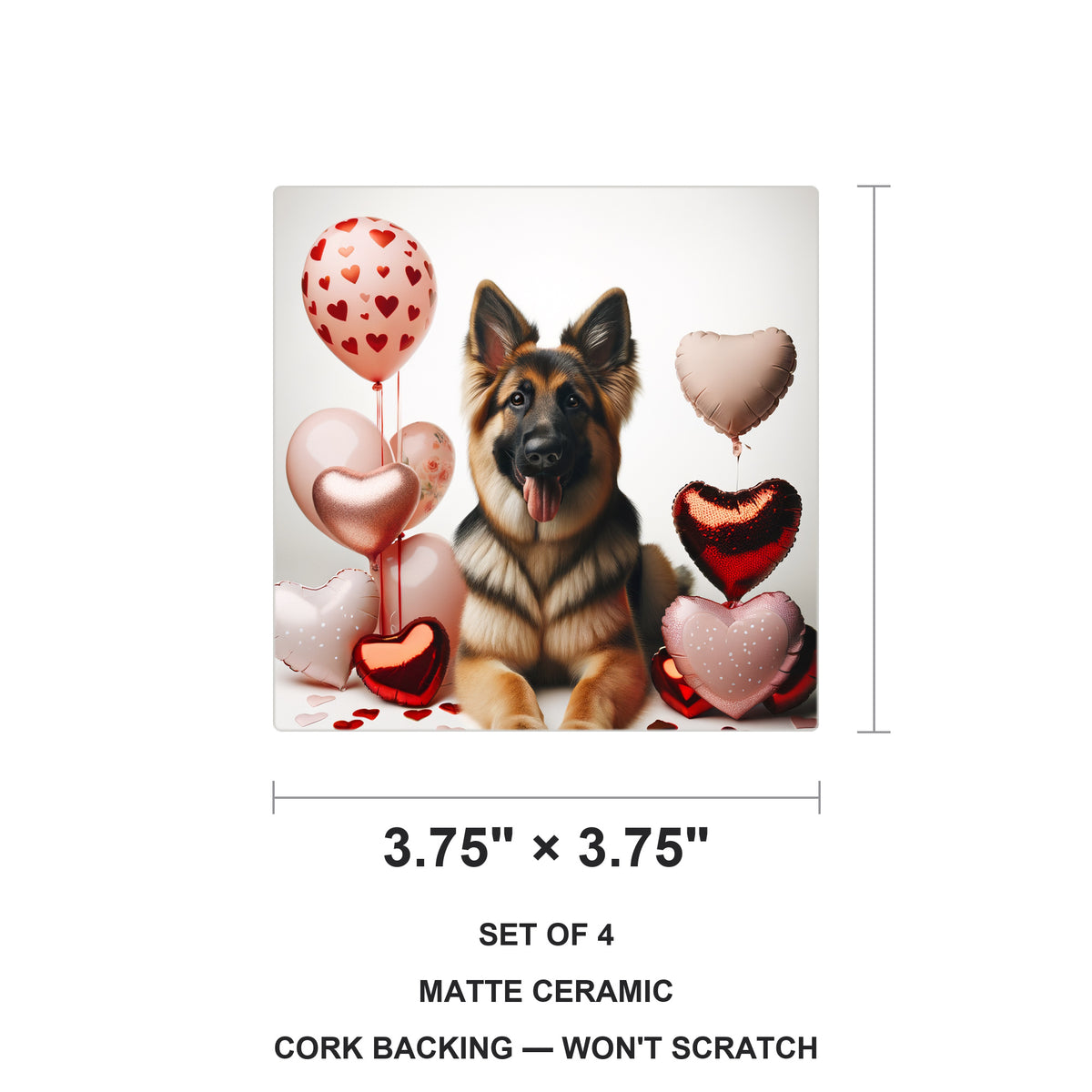 German Shepherd Dog ceramic coasters set of 4, size 3.75 inches
