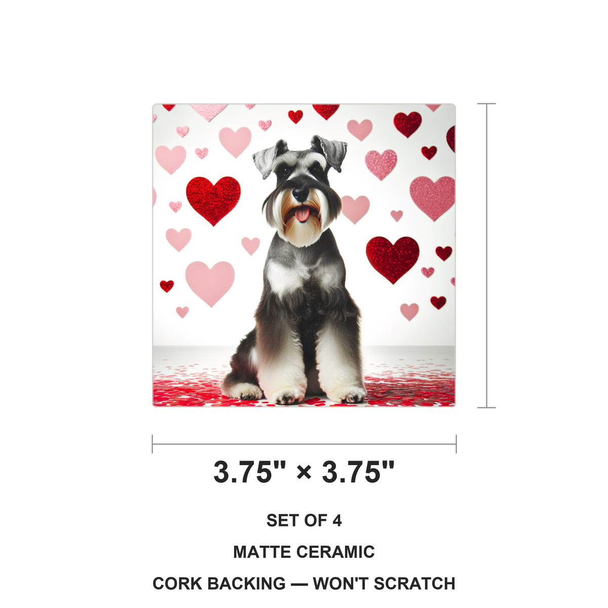 Miniature Schnauzer ceramic coasters set of 4, size 3.75 inches