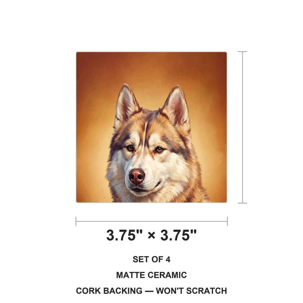 Siberian Husky Portrait ceramic coasters set of 4, size 3.75 inches