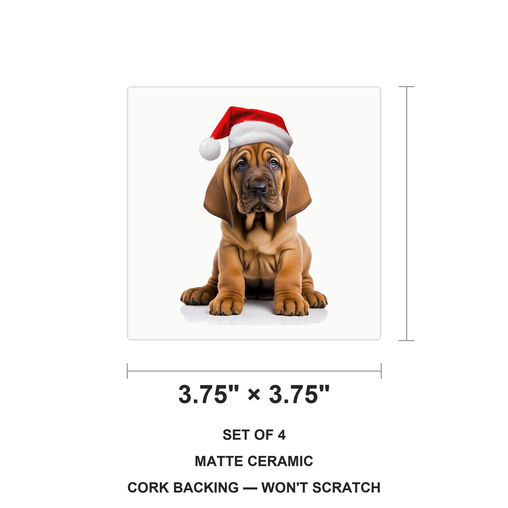 Bloodhound Puppy ceramic coasters set of 4, size 3.75 inches