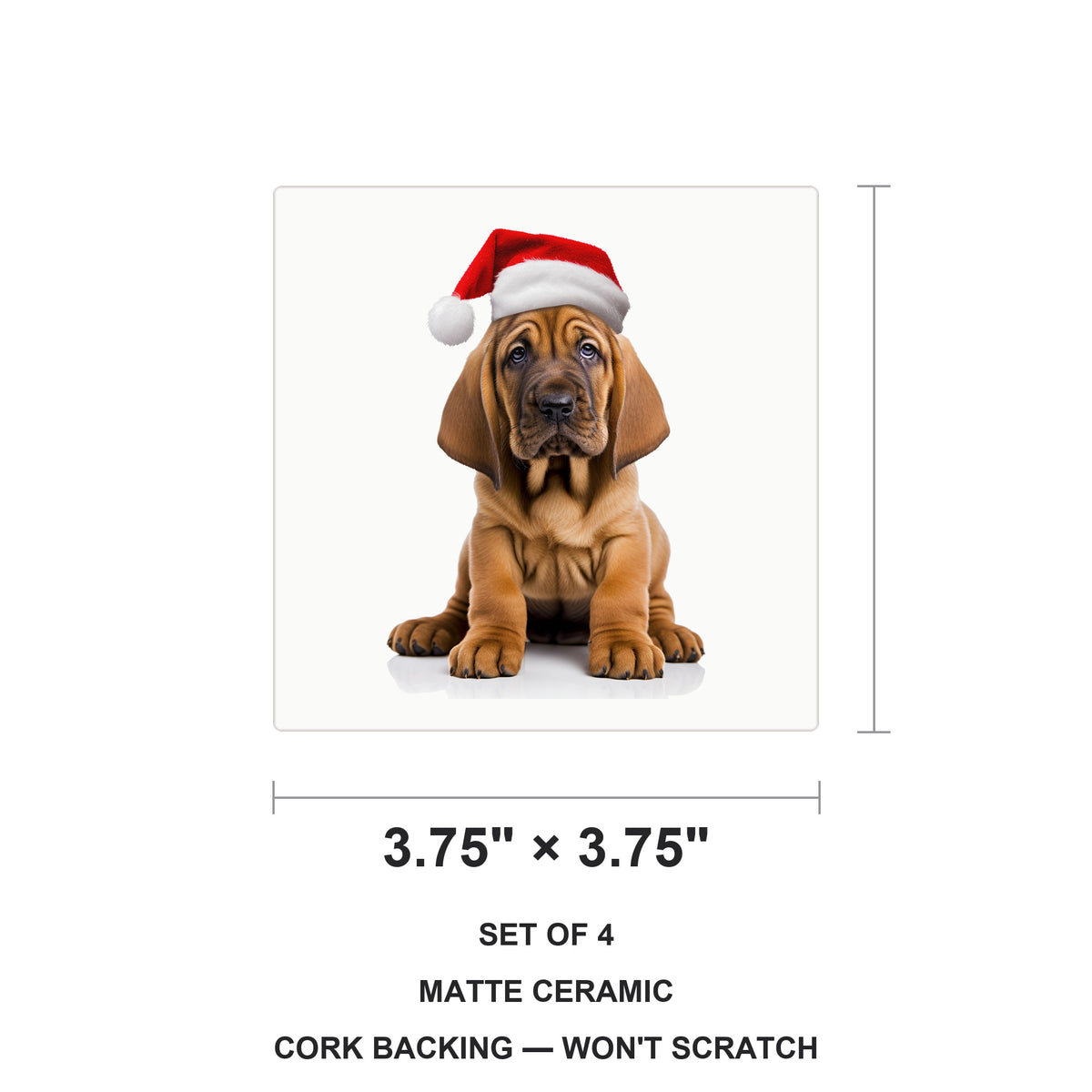Bloodhound Puppy ceramic coasters set of 4, size 3.75 inches