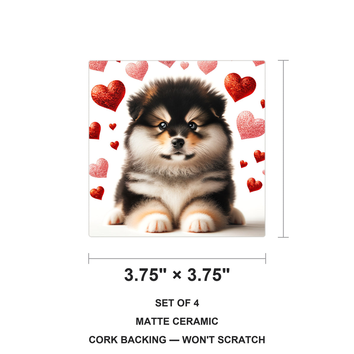 Pomeranian ceramic coasters set of 4, size 3.75 inches