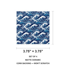 Ocean Waves ceramic coasters set of 4, size 3.75 inches