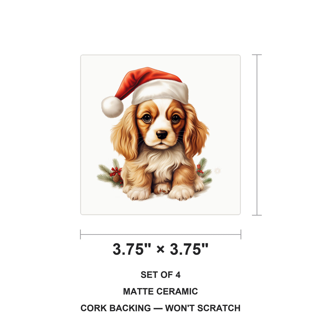 Cavalier King Charles Spaniel Puppy Drawing ceramic coasters set of 4, size 3.75 inches