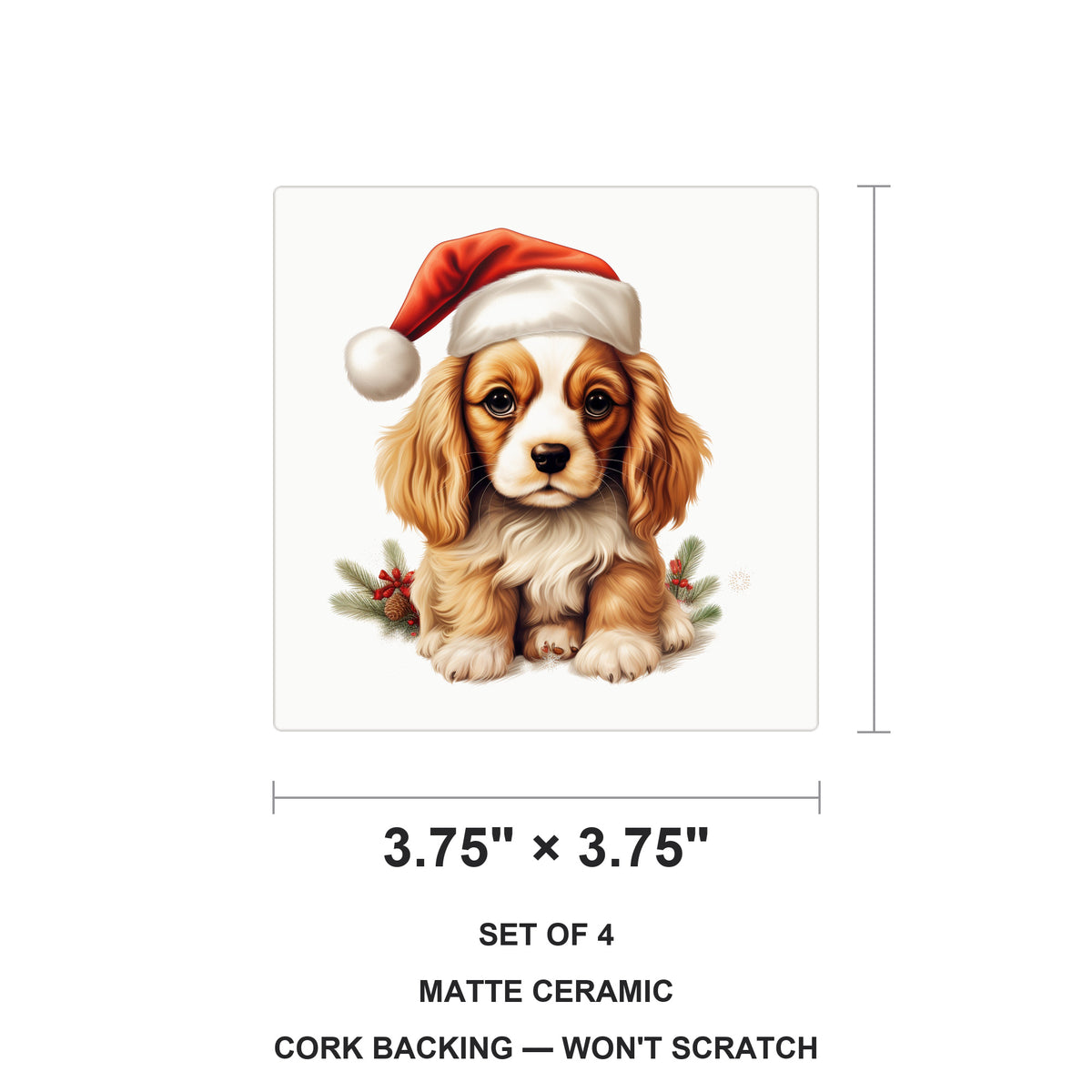 Cavalier King Charles Spaniel Puppy Drawing ceramic coasters set of 4, size 3.75 inches