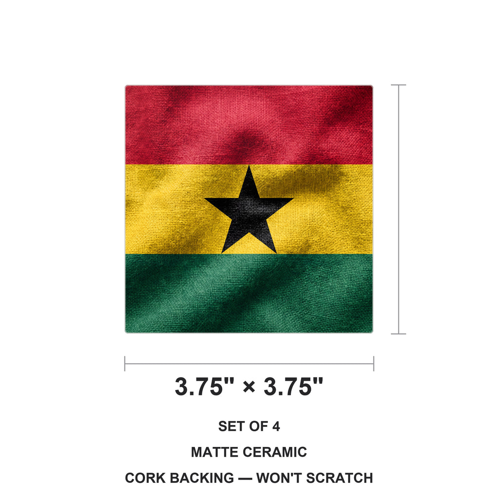 Ghana Flag Pride ceramic coasters set of 4, size 3.75 inches