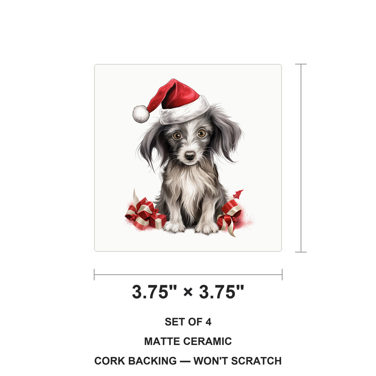 Chinese Crested Puppy Drawing ceramic coasters set of 4, size 3.75 inches
