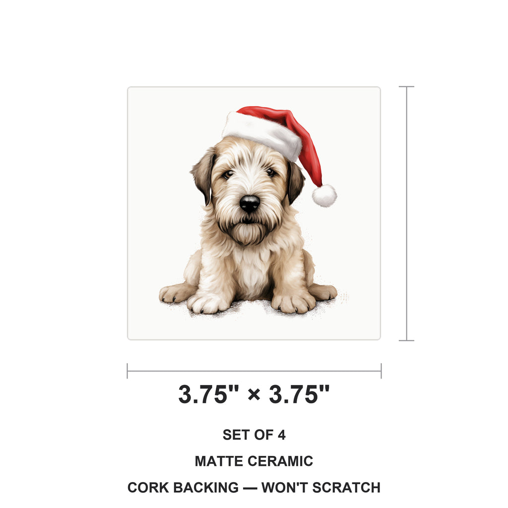 Soft Coated Wheaten Terrier Puppy Drawing ceramic coasters set of 4, size 3.75 inches