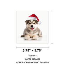 Alaskan Malamute Puppy ceramic coasters set of 4, size 3.75 inches