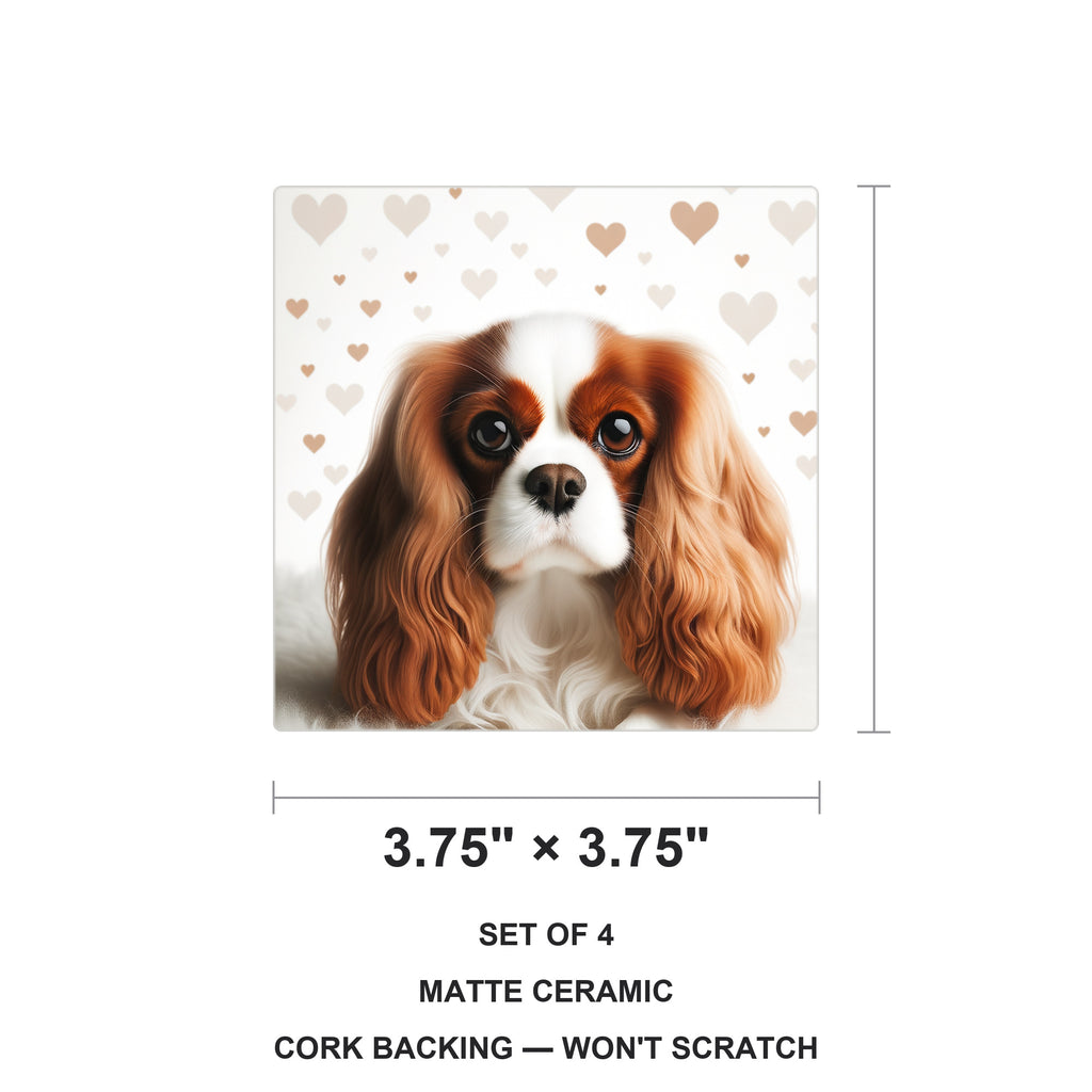 Cavalier King Charles Spaniel ceramic coasters set of 4, size 3.75 inches