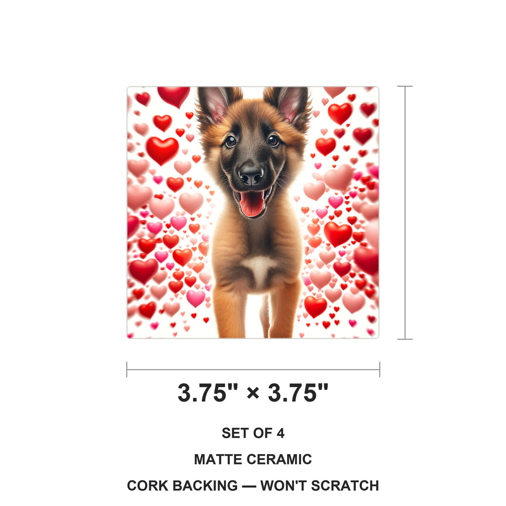 Belgian Malinois ceramic coasters set of 4, size 3.75 inches