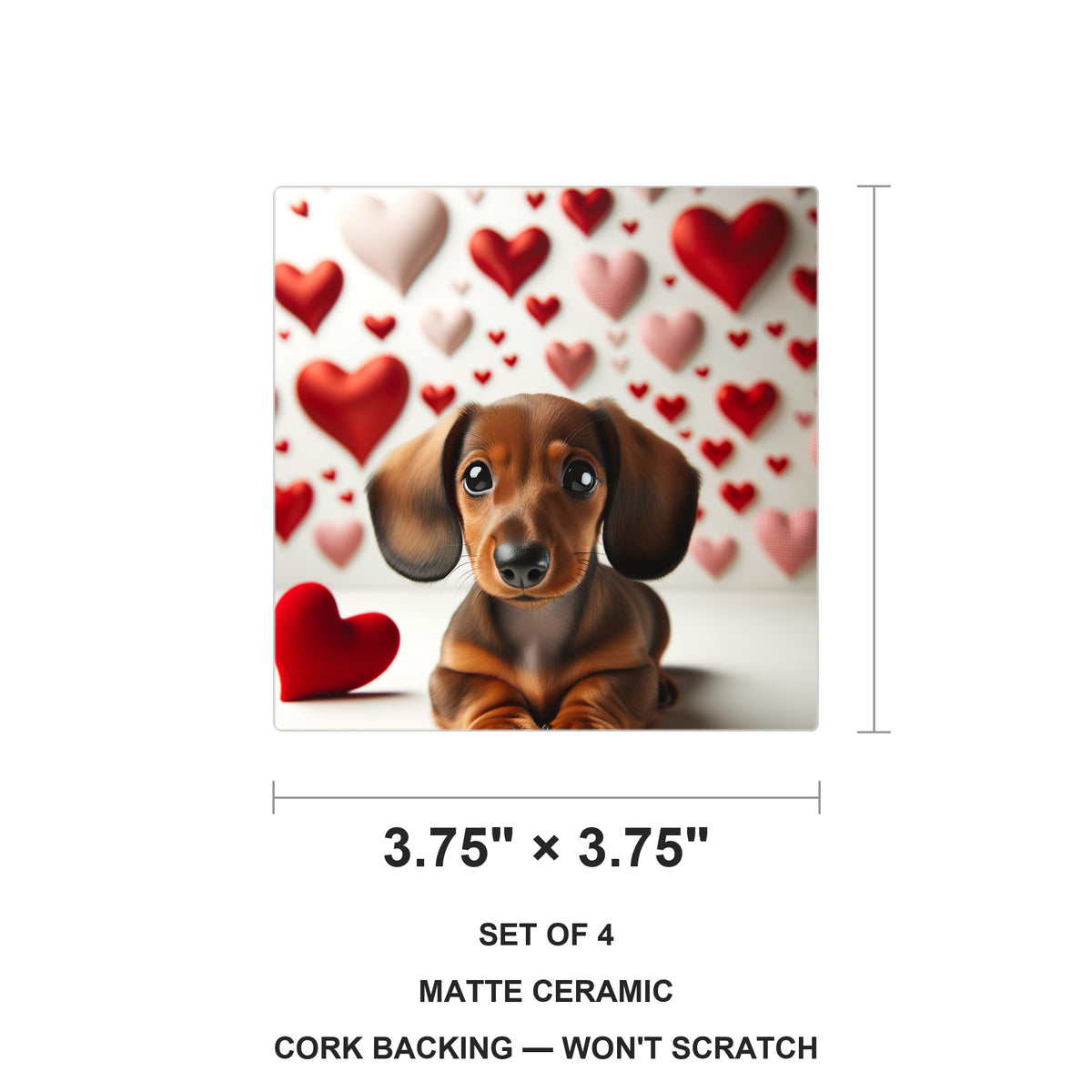 Dachshund ceramic coasters set of 4, size 3.75 inches