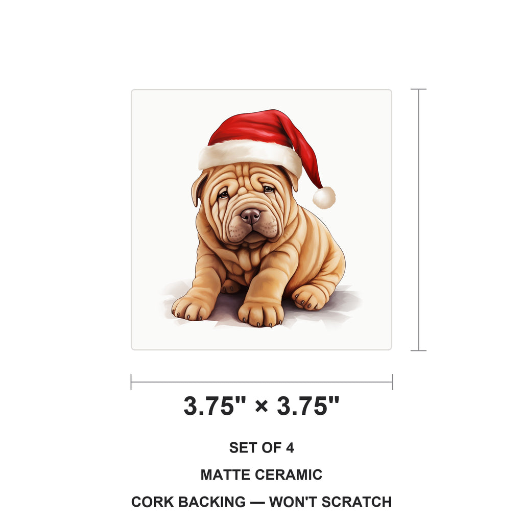 Chinese Shar-Pei Puppy Drawing ceramic coasters set of 4, size 3.75 inches