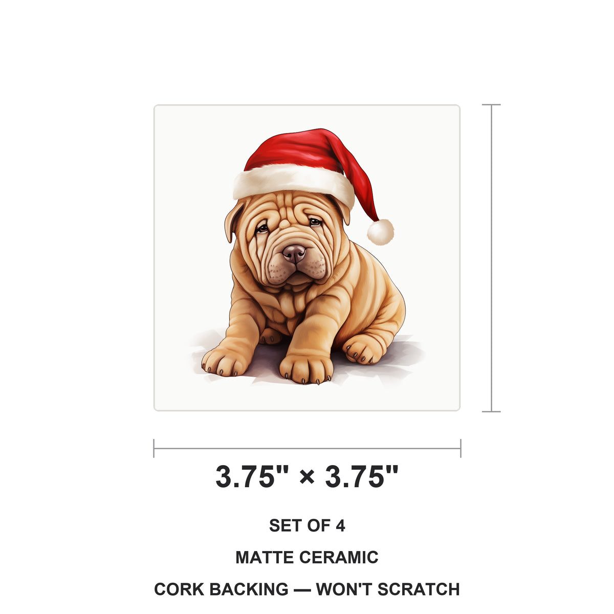 Chinese Shar-Pei Puppy Drawing ceramic coasters set of 4, size 3.75 inches