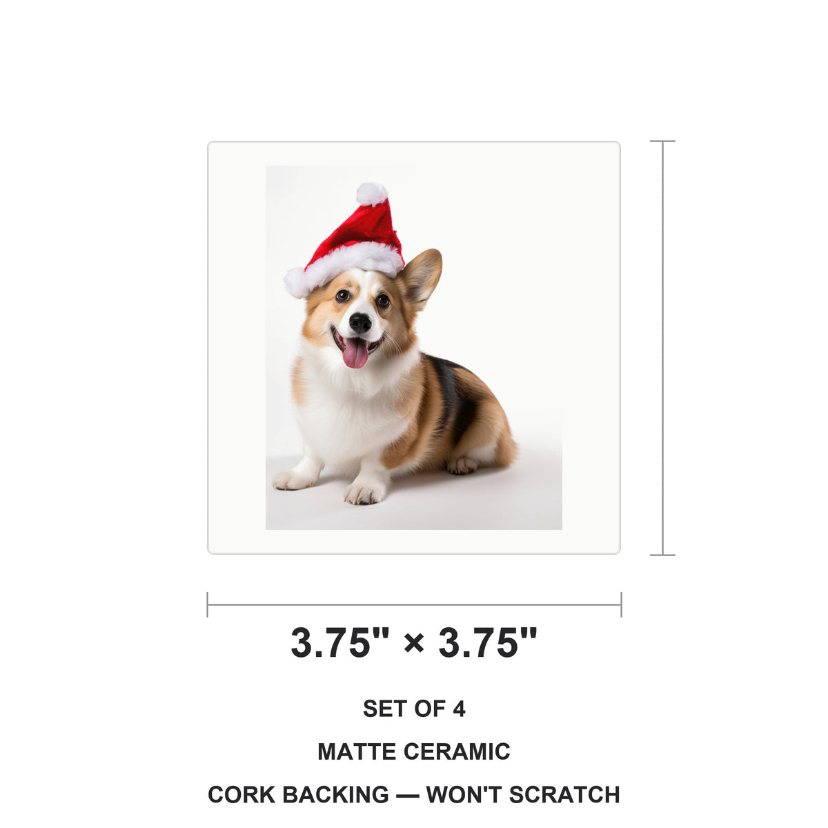 Pembroke Welsh Corgi ceramic coasters set of 4, size 3.75 inches