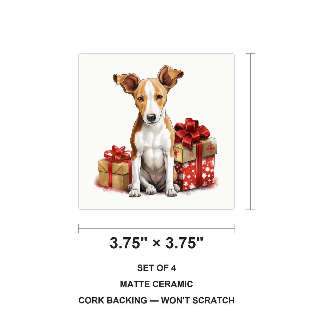Ibizan Hound Puppy Drawing ceramic coasters set of 4, size 3.75 inches