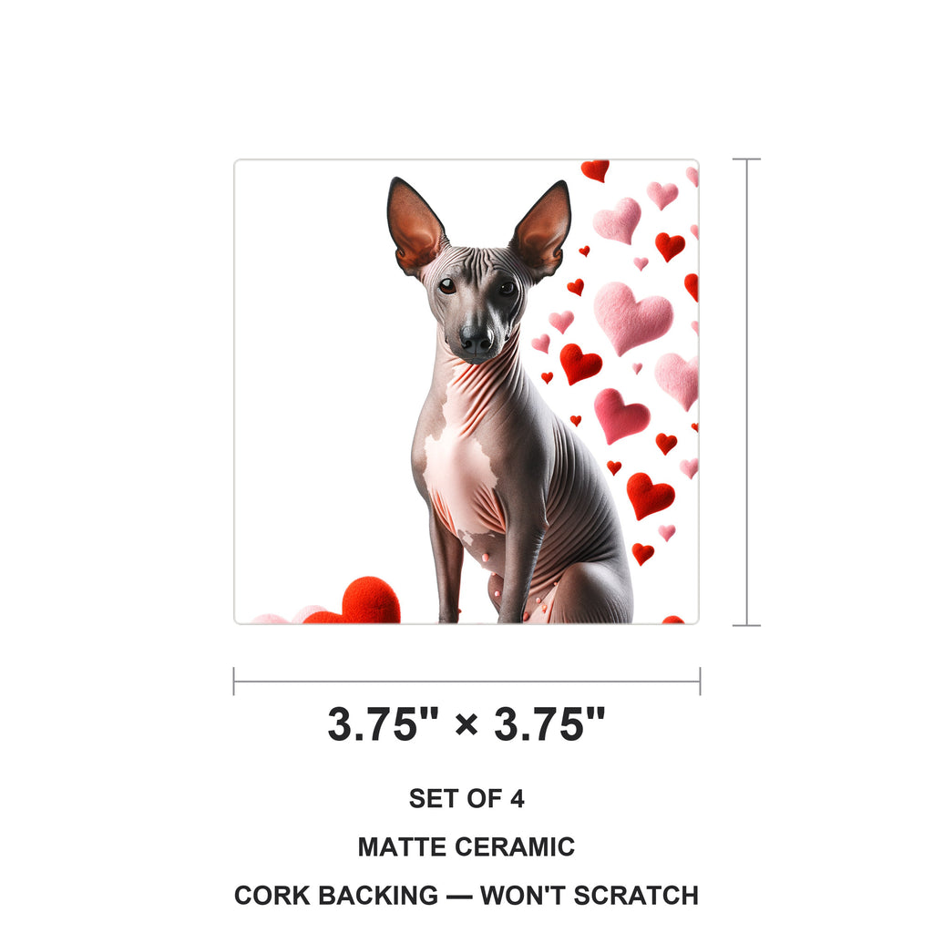 Xoloitzcuintli ceramic coasters set of 4, size 3.75 inches
