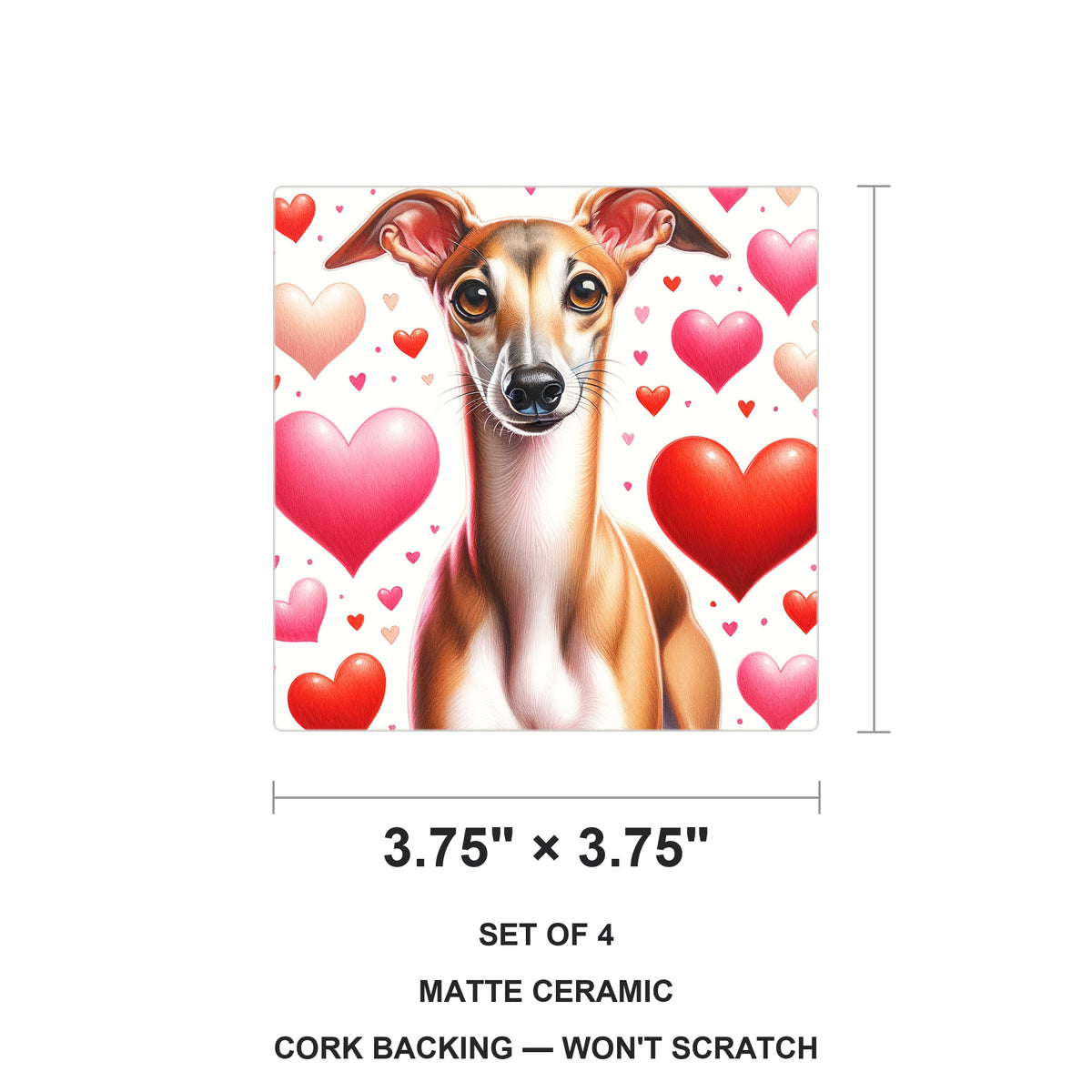 Italian Greyhound ceramic coasters set of 4, size 3.75 inches