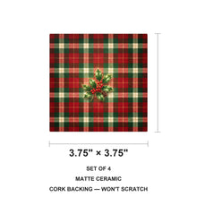 Christmas Plaid ceramic coasters set of 4, size 3.75 inches
