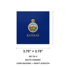 Kansas State Flag ceramic coasters set of 4, size 3.75 inches