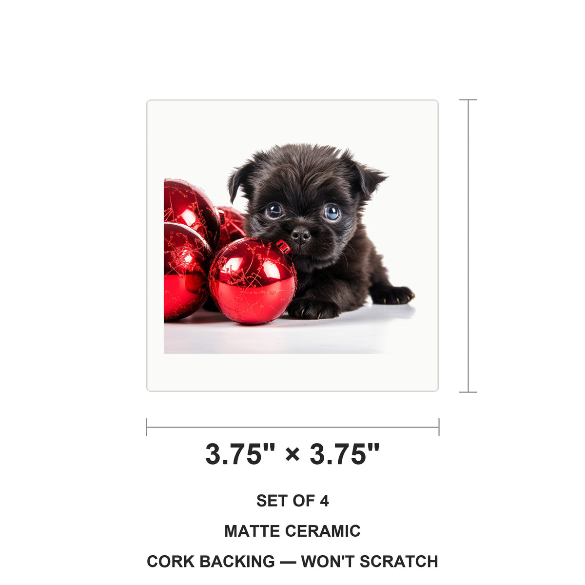 Affenpinscher Puppy ceramic coasters set of 4, size 3.75 inches