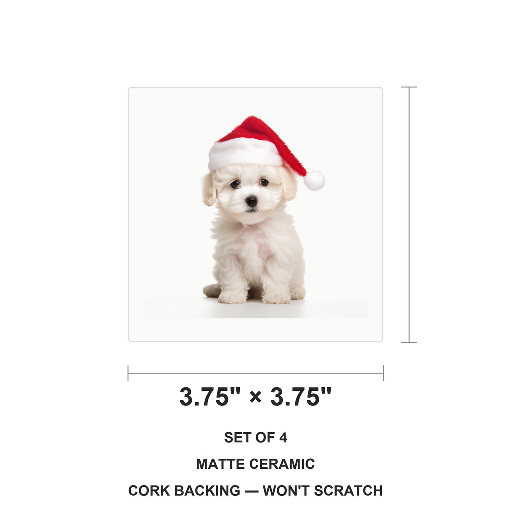 Bichon Frise Puppy ceramic coasters set of 4, size 3.75 inches