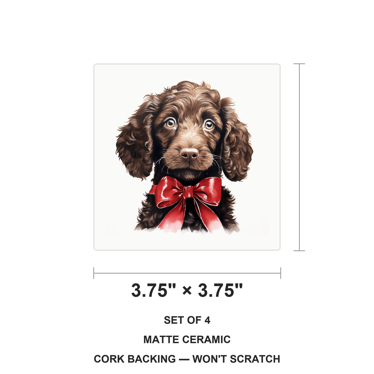 American Water Spaniel Puppy Drawing ceramic coasters set of 4, size 3.75 inches