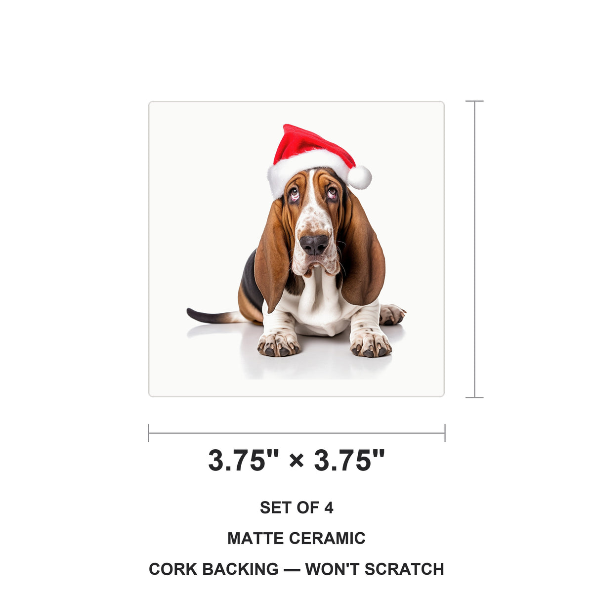 Basset Hound ceramic coasters set of 4, size 3.75 inches