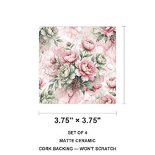 Watercolor Peony Floral ceramic coasters set of 4, size 3.75 inches