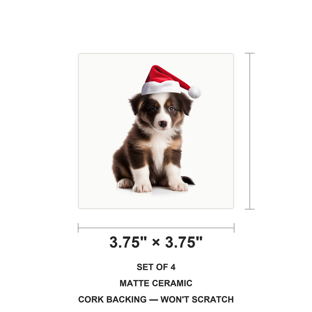 Collie Puppy ceramic coasters set of 4, size 3.75 inches