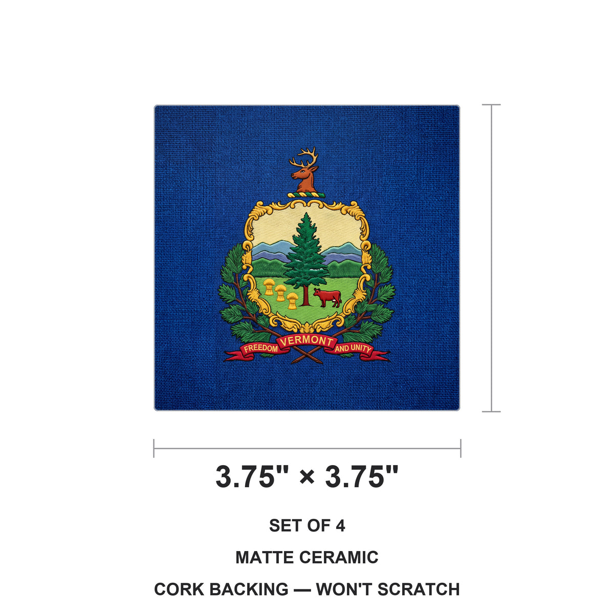 Vermont State Flag ceramic coasters set of 4, size 3.75 inches