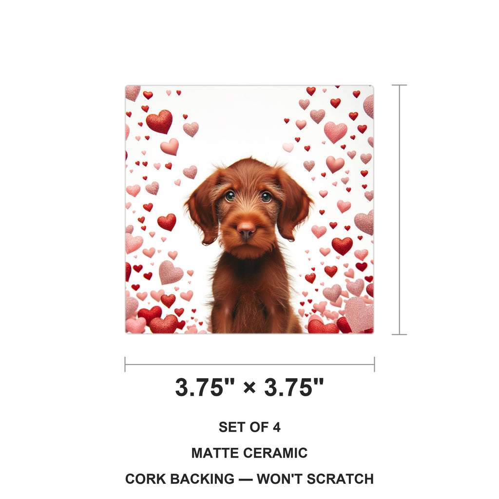 Wirehaired Vizsla ceramic coasters set of 4, size 3.75 inches
