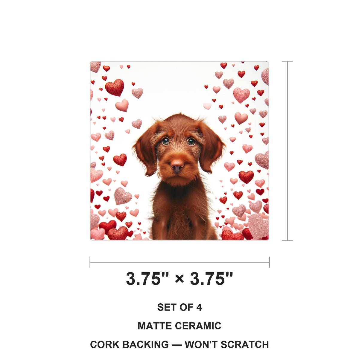 Wirehaired Vizsla ceramic coasters set of 4, size 3.75 inches