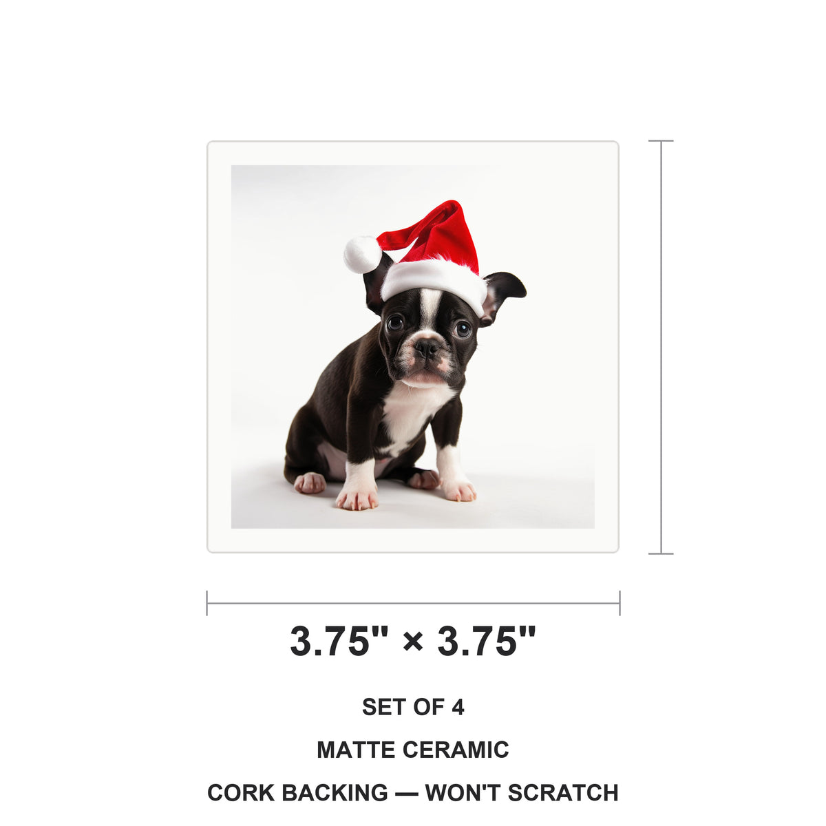 Boston Terrier Puppy ceramic coasters set of 4, size 3.75 inches