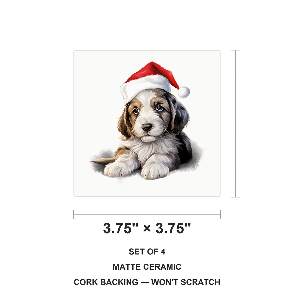 Petit Basset Griffon Vendéen Puppy Drawing ceramic coasters set of 4, size 3.75 inches