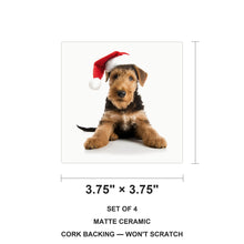 Airedale Terrier Puppy ceramic coasters set of 4, size 3.75 inches