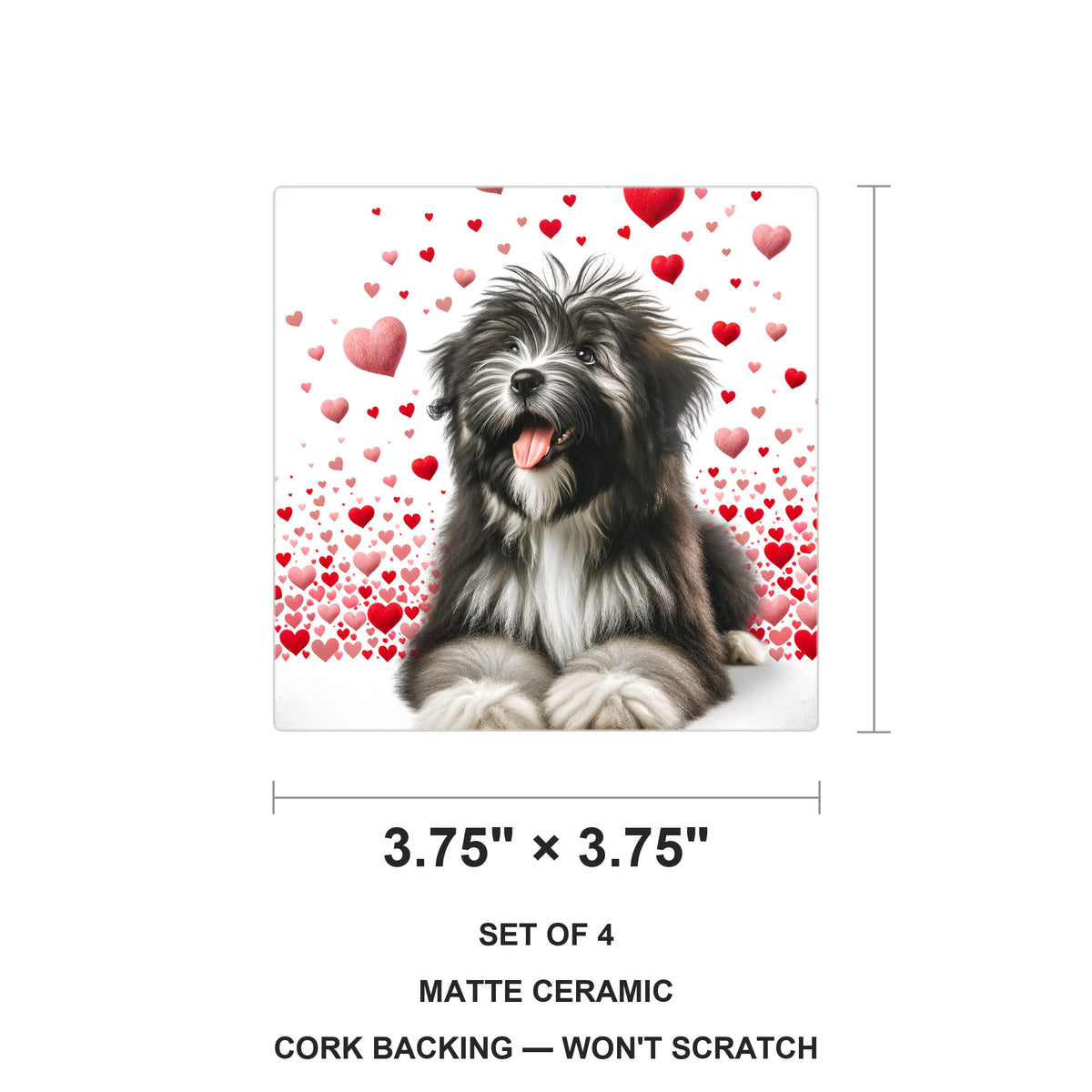 Tibetan Terrier ceramic coasters set of 4, size 3.75 inches
