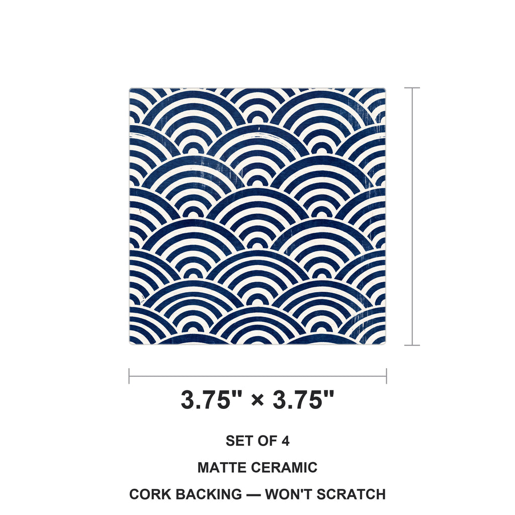 Ukiyo-e Wave Pattern ceramic coasters set of 4, size 3.75 inches