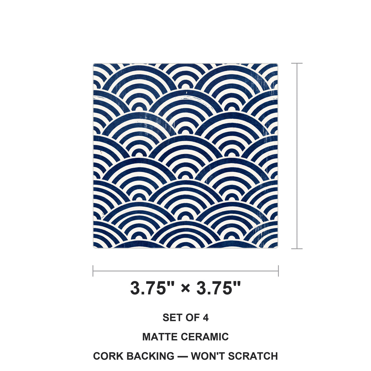 Ukiyo-e Wave Pattern ceramic coasters set of 4, size 3.75 inches