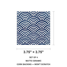 Ukiyo-e Wave Pattern ceramic coasters set of 4, size 3.75 inches