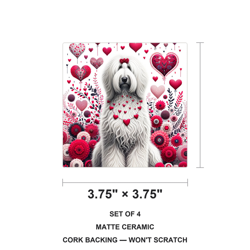 Old English Sheepdog ceramic coasters set of 4, size 3.75 inches