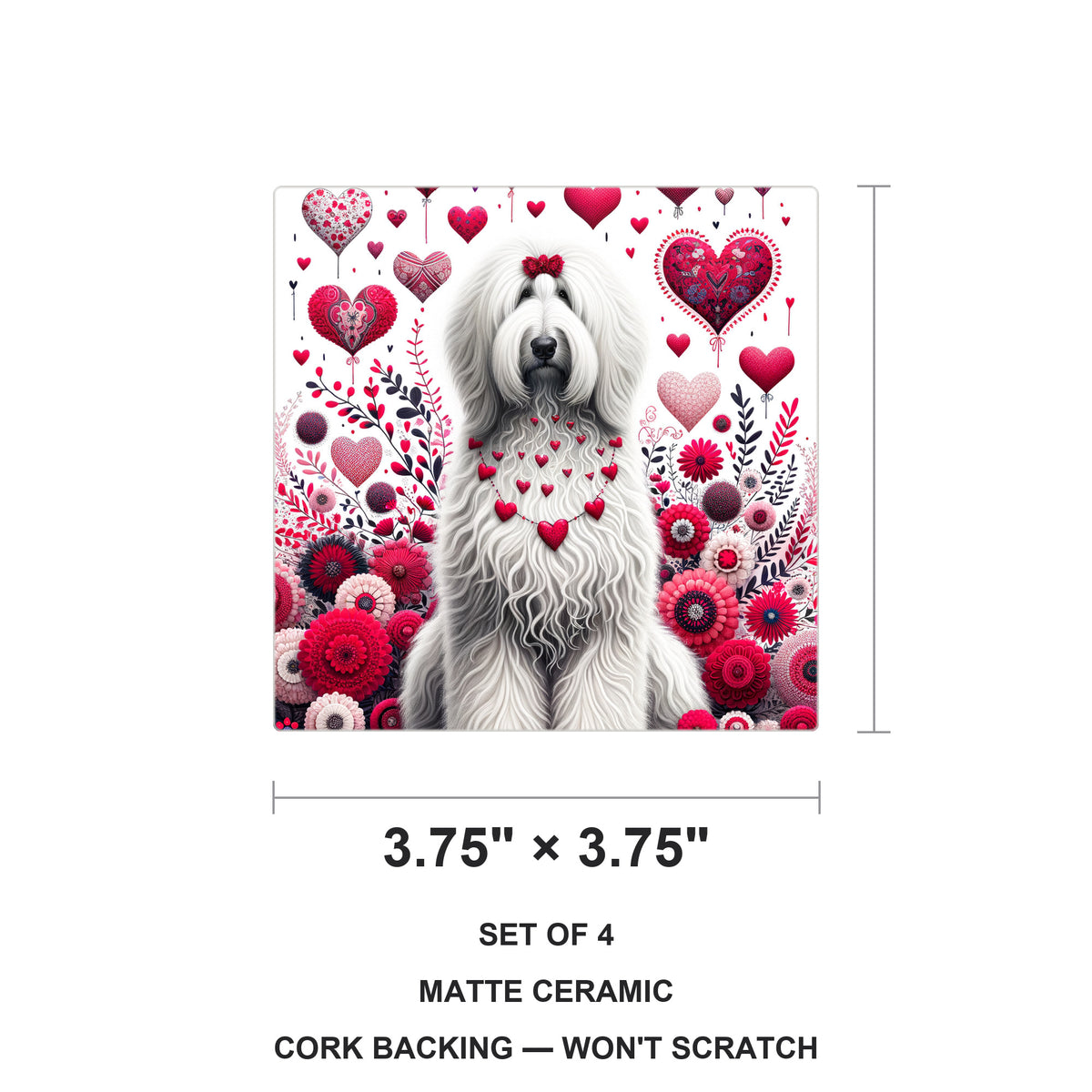 Old English Sheepdog ceramic coasters set of 4, size 3.75 inches