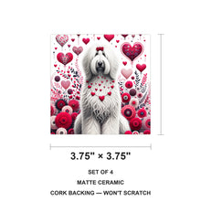Old English Sheepdog ceramic coasters set of 4, size 3.75 inches