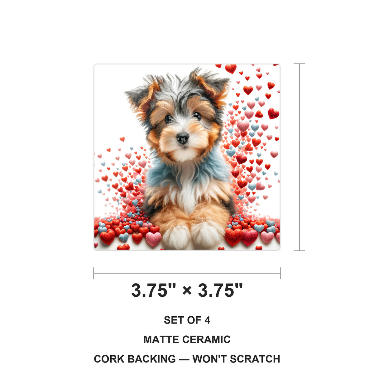 Yorkshire Terrier ceramic coasters set of 4, size 3.75 inches