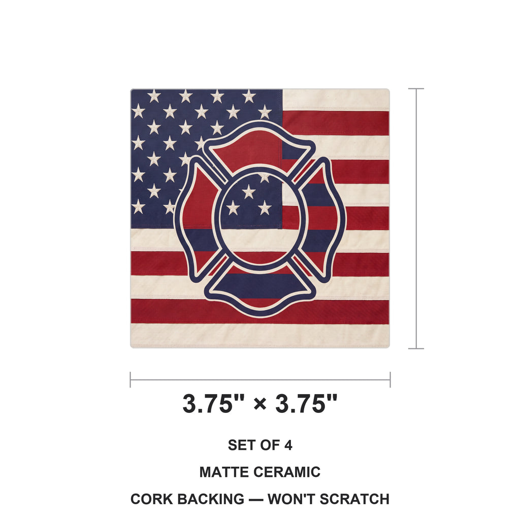 Firefighter Maltese Flag ceramic coasters set of 4, size 3.75 inches