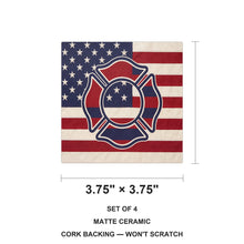 Firefighter Maltese Flag ceramic coasters set of 4, size 3.75 inches