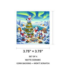 Arctic Holiday Polar Bears ceramic coasters set of 4, size 3.75 inches
