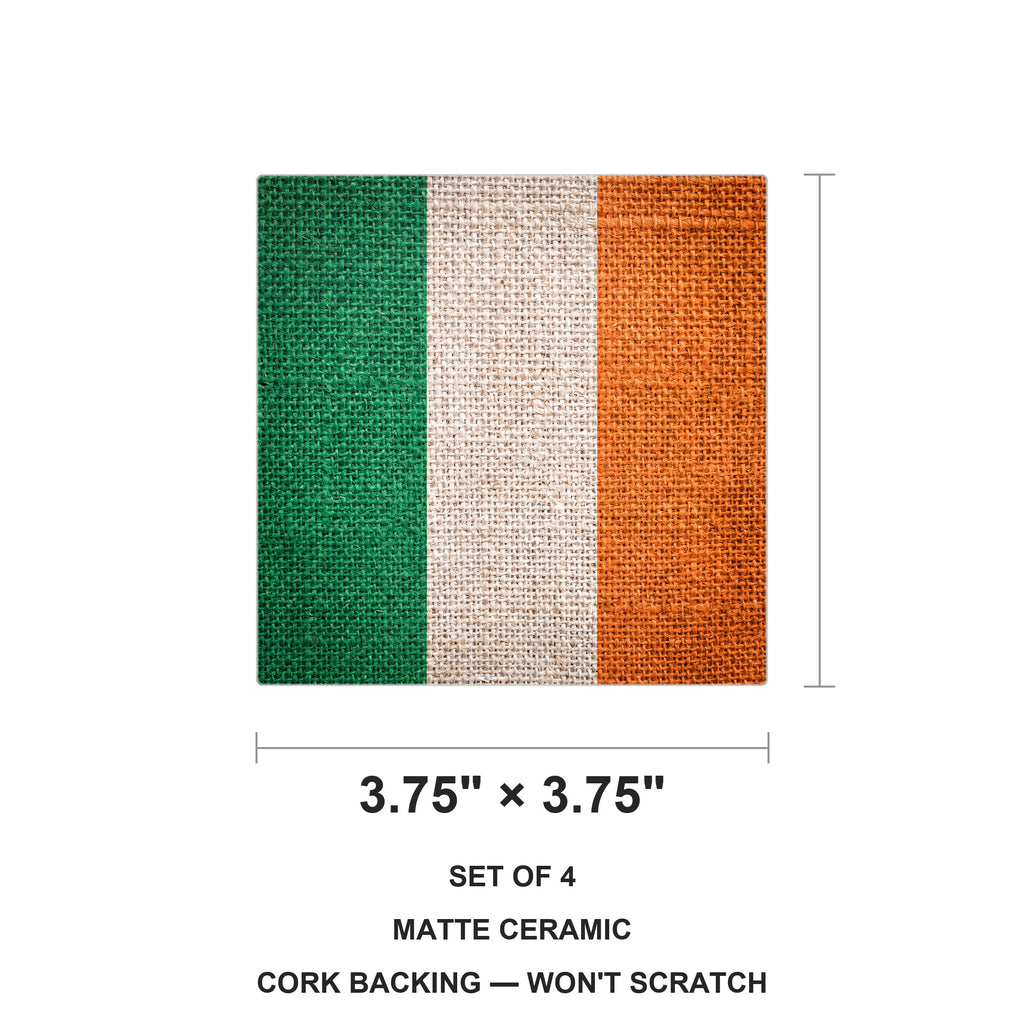 Ireland Flag Pride ceramic coasters set of 4, size 3.75 inches
