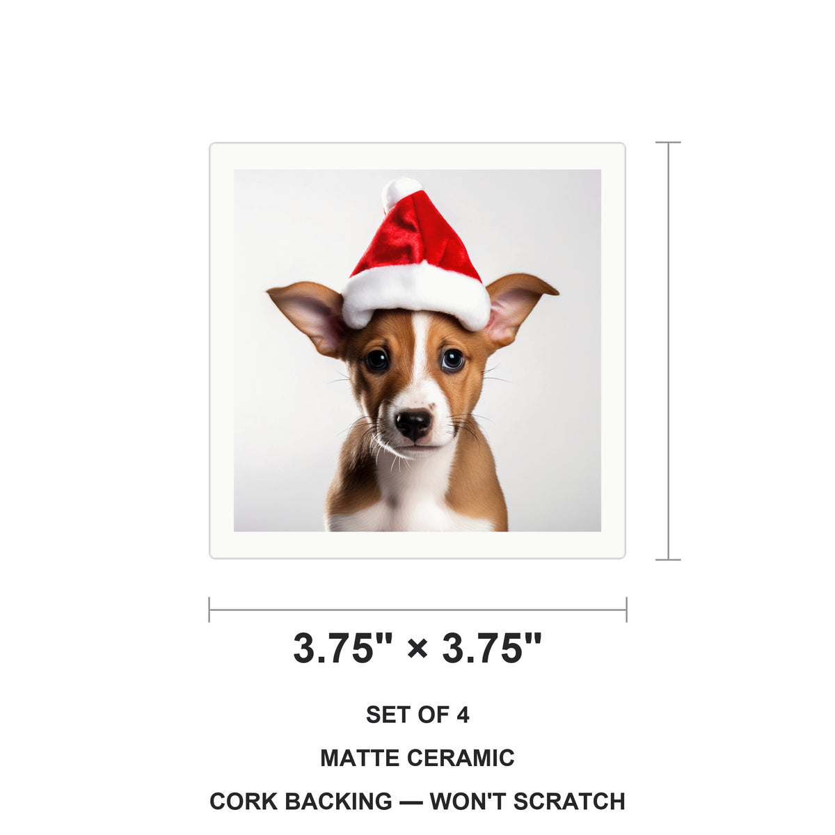 Basenji Puppy ceramic coasters set of 4, size 3.75 inches