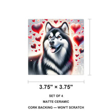 Alaskan Malamute ceramic coasters set of 4, size 3.75 inches